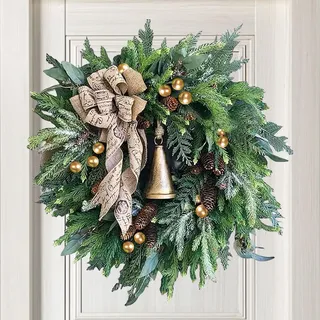Weihnachtskranz Bauernhaus,Künstliche Weihnachten Haustürkranz Aussen 45cm,Türkranz Weihnachten,Kreativ Weihnachten Haustür Türkranz,Künstlicher Weihnachtskranz für Haustür,für Außen und Innen