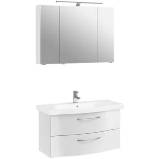 Pelipal Badezimmer , Weiß Hochglanz , Metall , 3-teilig , 6 Fächer , 2,2 Schubladen , 98 cm , Made in Germany , hängend, Zusatzausstattung erhältlich, Typenvielfalt , Badezimmer, Badmöbelsets & Badmöbelserien, Badmöbel-Sets