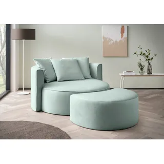 LeGer Home by Lena Gercke Rundsessel ISALIE Samt, Cord, Bouclé 153 x 98 x 208 cm Grün mit Hocker
