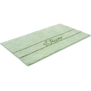 Badematte S.OLIVER "Allie, Badvorleger, Badezimmer Teppich, Duschvorleger" Gr. 4, grün (hellgrün), H:10mm, Polyester, Badematten, Badematte, Badteppich, weiche Haptik, unifarben mit s.Oliver Schriftzug