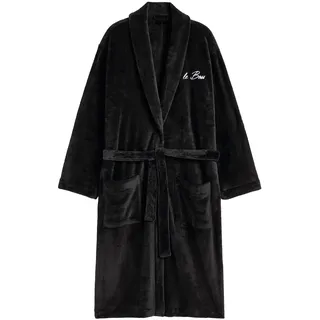 THE CONCEPT FACTORY, TX0334, Herren-Fleece-Bademantel, optimaler Komfort, Eleganz und Vielseitigkeit, ideal für Entspannung und Spa, verstellbare Größe, Schwarz, Größe 130–140 cm, Farbe Schwarz