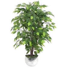 Leaf Design UK Künstliche realistische Topfpflanzen, grün, buschig, Ficus-Silber, 90 cm