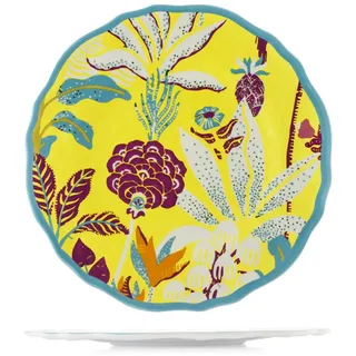 H&H, Set mit 6 Tellern aus Melamin dekoriert – Kollektion Blossom | Ø 26 cm | Blumen-Design mit farbigem Rand | robust, leicht, perfekt für Outdoor, Camping, Garten, Terrasse, Wohnmobil