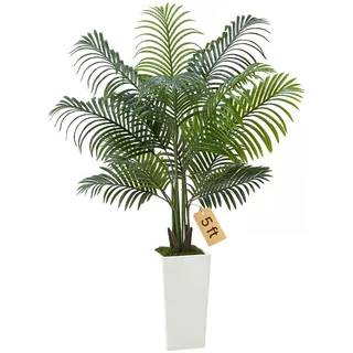 Vevor Künstliche Areca-Palme, 1,52 m, künstliche tropische Palmenpflanzen mit weißem Pflanzgefäß, Kunstseidenpflanze im Topf, Kunstbaum für Veranden, Wohnzimmer, Terrassen Zuhause, Büro
