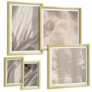 Tulup Bilder SET 5er Set - 50x50 cm & 20x30 cm & 40x60 cm Goldrahmen - Nahaufnahme von natürlichen Boho-Stoffen , Goldfarben , Kunststoff , Rechteckig , 40x60 cm , gerahmt , Bilder & Rahmen, Bilder