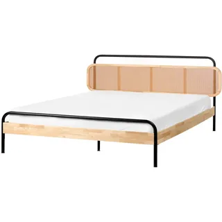 Beliani Bett mit Lattenrost 180/200 cm Hellbraun Boussicourt , Hellbraun, Schwarz , Holz , 180x200 cm , Schlafzimmer, Betten