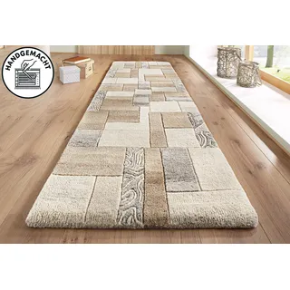 Läufer THEKO "Lola, Wolle, handgearbeitet, Patchwork Design" Gr. 12, beige (natur), B:70cm H:12mm L:300cm, Wolle, Teppiche, Läufer, Teppich-Läufer, handgetuftet, Flur, Brücke