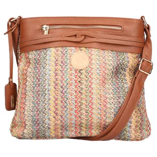 Umhängetasche RIEKER, Damen, Gr. B/H/T: 27cm x 28cm x 5cm, braun (cognac multicolor), Lederimitat, Textil, Flechtoptik, Taschen Umhängetasche, Schultertasche, Damen-Tasche mit abnehmbarem Logo-Anhänger
