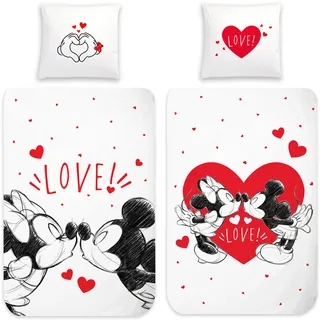 Minnie Mouse und Mickey Mouse Love Bettwäsche Linon / Renforcé - Weiß