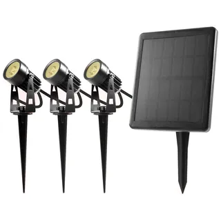 Bold LED-Spots-Strahler Solarleuchten für Außen/Garten - 3er Pack (warmweiß | Wechselbarer Li-Ion Akku | Erdspieße aus Metall | Wasserdicht IP65 | 3x 70 Lumen | bis zu 11 Std. Laufzeit) 19219