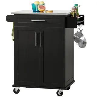 SoBuy Küchenwagen schwarz - Holzwerkstoff, Holz , 83x90x46 cm , Esszimmer, Servierwagen