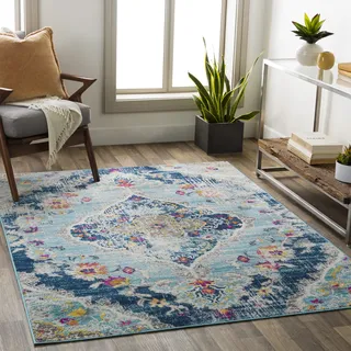 Teppich LIVABLISS "ADEN", blau, B:100cm H:10mm L:153cm, Kunstfaser, Teppiche, Teppich, Vintage Orientteppich, Kurzflor Boho Wohnzimmerteppich, Läufer
