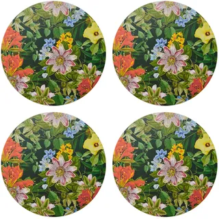 Creative Tops Tropical Floral Set mit 4 runden Tischsets Bedruckte Korkrückseite Hitzebeständig Fleckenbeständig Oberflächenschutz bis 120 °C Luxuriöse lackierte Oberfläche Leicht abwischbar, 29 cm