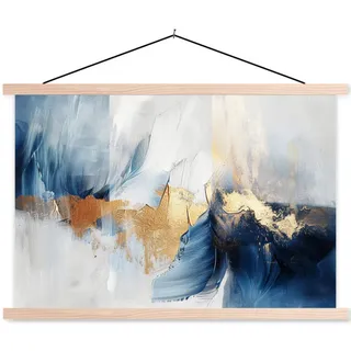 MuchoWow Poster Gold - Blau - Aquarell - Kunst - Modern 60x40 cm , Textil , Rechteckig , 60x40x0.15 cm , Bilder & Rahmen, Bilder, Sonstige Wandbilder