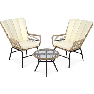 BEAOK Balkonmöbel Set 3-tlg. Beige/Braun