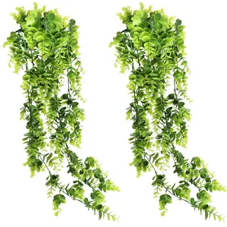 GKONGU Künstliche Eukalyptus Efeu Hängepflanze 2 Stück, Grün Plastikpflanzen Rebe für Zuhause, Büro, Garten, Hochzeit, Party, Innen- und Außenwanddekoration