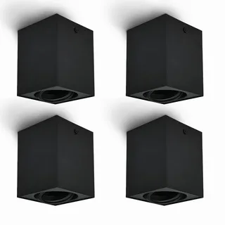 URing Deckenstrahler Schwarz Schwenkbar, Deckenspots schwarz Aufbauspot Aufbaustrahler Aufputz für GU10, Aufputzleuchte Decken Spot led würfel 230V, Aluminium Matt, Glühbirne nicht inklusive, Eckig
