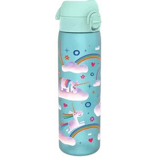 ion8 Trinkflasche, 500 ml, Auslaufsicher, Einhandöffnung, Sichere Verriegelung, Spülmaschinenfest, BPA-frei, Tragegriff, Klappdeckel, Leicht zu Reinigen, Klimaneutral, Einhorn-Regenbogen-Design