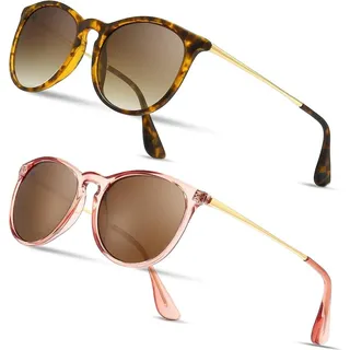 Vintage Runde Sonnenbrille Polarisiert 2er-Pack Retro Design