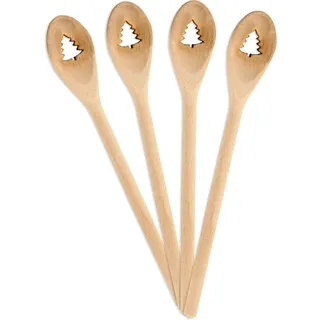 Spruchreif | 4er Set Gourmetlöffel "Tannenbaum" aus Holz | Mini Holzlöffel mit Tannenbaum-Motiv | Deko-Idee & Geschenkanhänger für Weihnachten