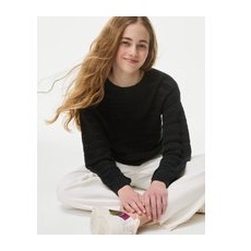 Girls M&S Collection Pure Cotton Knitted Jumper (6-16 Yrs) - Black, Black - 9-10 Years