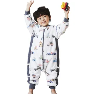 Chilsuessy Baby Winter Schlafsack 2.5 Tog Babyschlafsack mit Füssen Strampler Winterschlafsack mit abnehmbar Ärmel Schlafanzug Kinder Schlafsack, Bunte Autos/3.5 Tog, XL/Baby Höhe 105-115cm