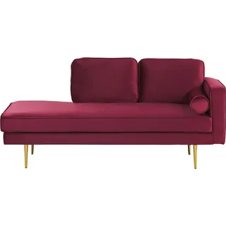 BELIANI Chaiselongue Rechtsseitig Dunkelrot Samt mit Goldenen Metallbeinen Lehne Kissen Nackenrolle Modern Récamiere Liegesofa für Wohnzimmer - Rot, Gold