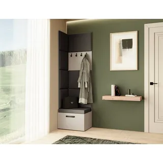 Garderobe MARGARET V, Farbe: Kaschmir+Jasmine100 mit gepolsterten Paneelen und Kleiderhaken - Schwarz