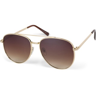 styleBREAKER Damen Piloten Sonnenbrille mit Strass Applikation, getönte Polycarbonat Gläser und Metall Gestell 09020119, Farbe:Gestell Gold/Glas Braun Verlauf