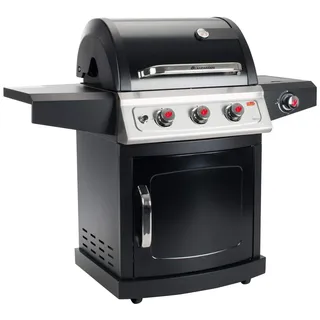 Landmann Gasgrill Miton PTS 3.1 | Premium Gasgrill mit doppelwandigem Deckel und Deckelthermometer | Grillrost aus emailliertem Gusseisen für perfektes Grillbranding PTS-System [schwarz]
