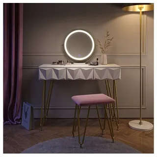 Vicco Schminktisch Vicco Ruby Weiß 100 cm mit LED Beleuchtung und Hocker, Model 36917 - Weiß