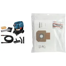 Bosch Professional Nass-/Trockensauger Gas 35 L AFC (inkl. Zubehör) + 5X Vliesfilterbeutel (Ersatzbeutel für Gas 35 L AFC/L SFC+/M AFC Professional, für Trockensaugen, Zubehör Staubsauger)