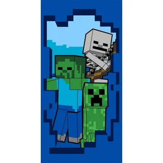 Jerry Fabrics Minecraft Strandtuch, Badetuch Handtuch Green Creeper Zombie und Skelett Videospiel 70 x 140 cm 100% Baumwolle