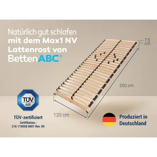 Max NV MZV Lattenrost zur Selbstmontage mit 28 Leisten, durchgehender Holm, SÜD GS, Größe: 120x200