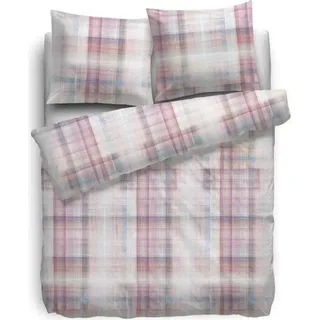 HNL Baumwoll Bettwäsche Heckett & Lane Flanell Biber Bettwäsche Lyla – weich und angenehm auf der Haut - mit Reißverschluss und aus 100% Baumwolle - 135x200 cm + 80x80 cm, Multi / Bunt Kariert - Rosa
