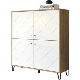 trendteam Highboard 123 x 136 x 40 cm Eiche / Weiß