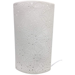 GILDE Tisch Lampe Blumen Design - aus Porzellan weiß mit Loch Muster H 28 cm