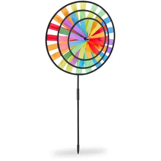 Relaxdays Windrad, Gartenstecker im Regenbogen Design, Kinder, für Balkon oder Terrasse, HBT: 73,5 x 35,5 x 15 cm, bunt