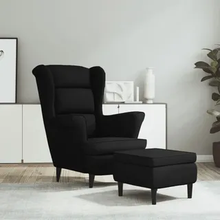 2024 Moderne Klassische Sessel Ohrensessel mit Hocker Schwarz Samt 328154 - Schwarz