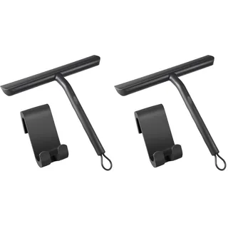 Vinabo Duschabzieher, Abdruckfrei Reinigender Duschabzieher Schwarz für Glastüren, Silikon mit Ständer-21cm, Dusch Abzieher Wischer für Dusche,Badezimmer,Spiegel,Glas-Reinigung,Fliesen (Packung mit 2)