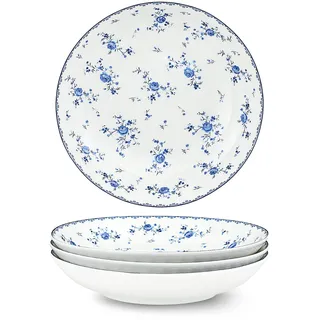 fanquare 20cm Porzellan Salatteller 4er Set, Königlich Vintage Dessertteller, Frühling Blumen Pastateller, Keramik Salatschüssel