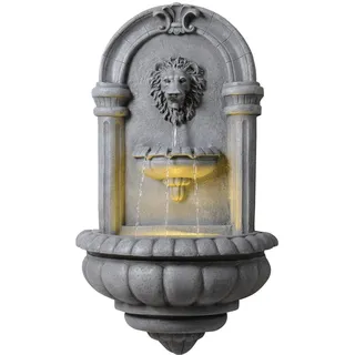 Teamson Home Löwenkopf Wandbrunnen Outdoor 81 cm mit Steinoptik, integrierter LED Beleuchtung und klassischem Design, Naturstein