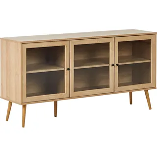Beliani Sideboard mit 3 Türen und 2 Einlegeböden Spanplatte Kiefernholzbeine Glasfront Hellbraun Albany