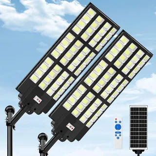 ZIZIWIN Große Solar Straßenlaterne 2 Pack für Außen, IP67 Wasserdichte Solarlampen mit Bewegungsmelder, 7000K Große Solarleuchten für Außen mit Fernbedienung, Solar Wegeleuchte für Parkplatz Straßen