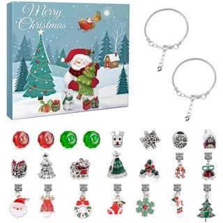 VelvetGlow Weihnachten Adventskalender Armbänder für Mädchen, 24 Tage DIY Schmuck Herstellung Kit mit 22 Charm Perlen und 2 Armbändern, Weihnachten Countdown Geschenk für Kinder Teenager Frauen