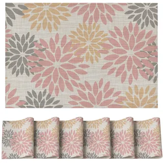 Artoid Mode Blumen Rosa Dahlien Sommer PVC Platzsets 6er Set, 30x45cm Tischsets Schmutzabweisend Hitzebeständig Platzdeckchen Küche Deko