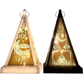Ramadan LED Dekorationslaternen Mubarak EID 2 Stück Schwarz Weiß - Schwarz, Weiß