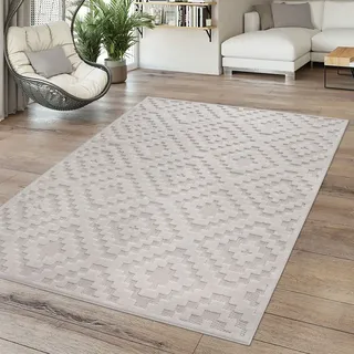 TT Home In-& Outdoor Teppich Wetterfest Balkon Küche Wohnzimmer Boho Skandi Design Größe 240x340 cm - Creme