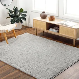 Livabliss Flauschiger Boho Teppich 160x213 cm – Weicher Hochflor Teppich in Hellgrau, Moderner Plüschteppich für Wohnzimmer & Schlafzimmer, Pflegeleicht & Gemütlich