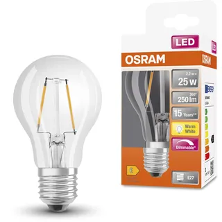 Osram LED SuperStar Classic A25 Dimmbare LED Lampe für E27 Sockel, Birnenform, FIL, 250 Lumen, warmweiß (2700K), Ersatz für herkömmliche 25W Glühbirnen, 1er-Pack
